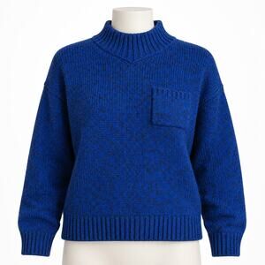 Vintage Pretense Blue Black Marled Mock Neck Sweater Women’s Large L Pocket